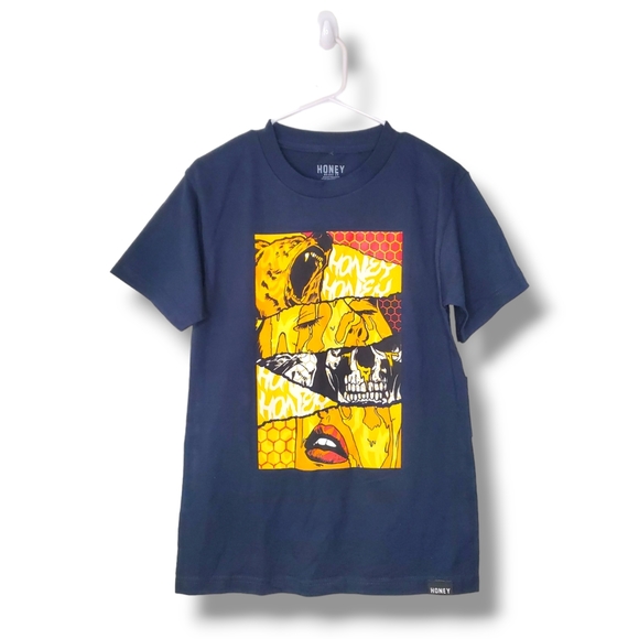 NWT Honey Brand Co Skate Brand Graphic Navy Short Sleeve Tee Sz S - Picture 1 of 12